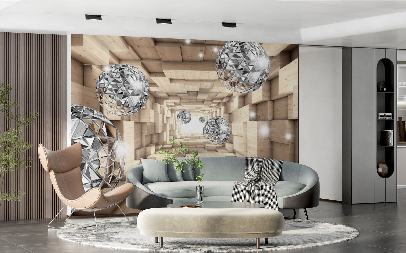 Fotobehang zilveren kogels in de bronzen doorgang