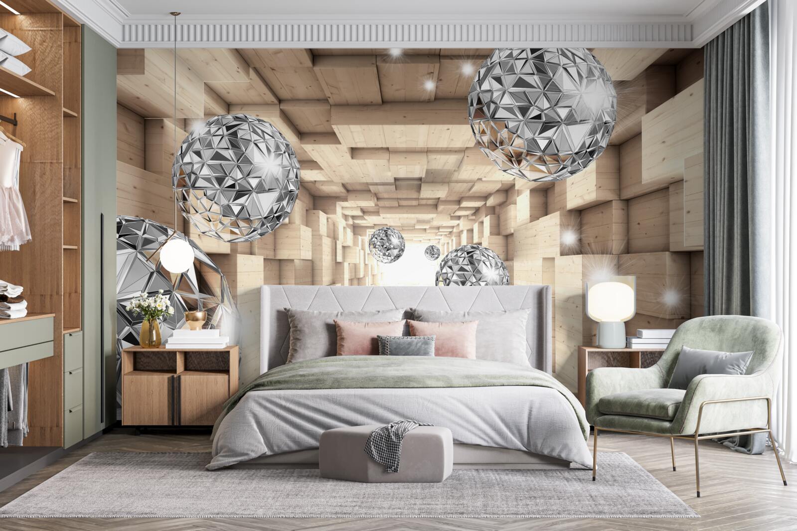 Fotobehang zilveren kogels in de bronzen doorgang