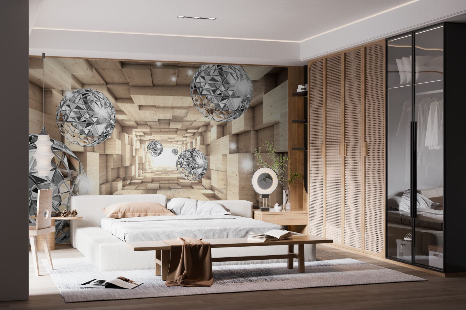 Fotobehang zilveren kogels in de bronzen doorgang