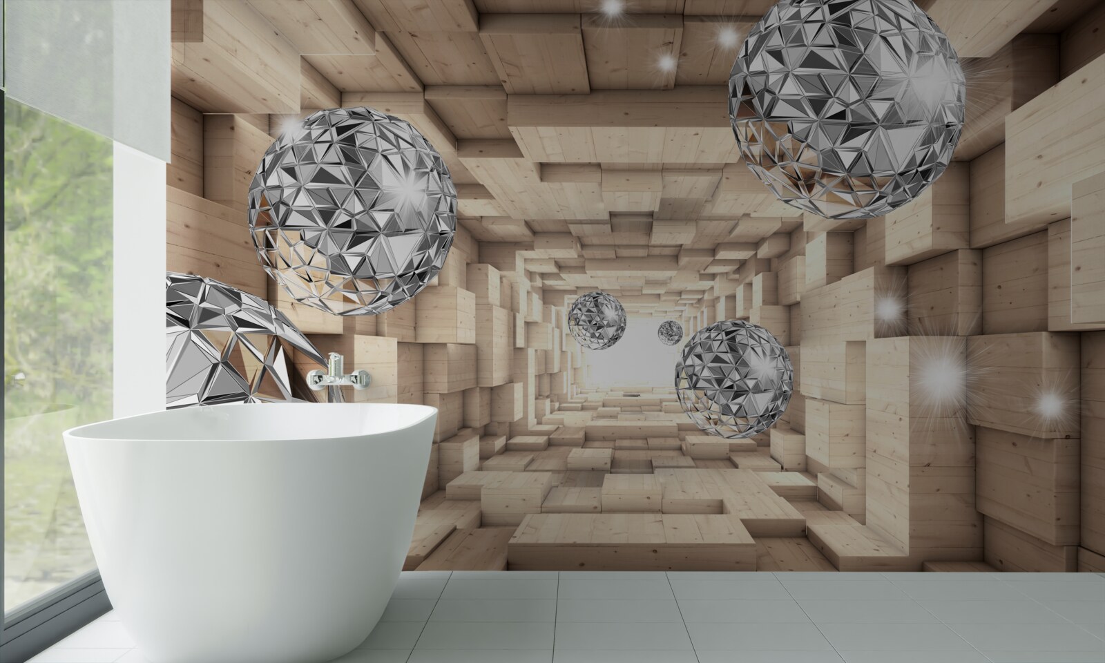 Fotobehang zilveren kogels in de bronzen doorgang