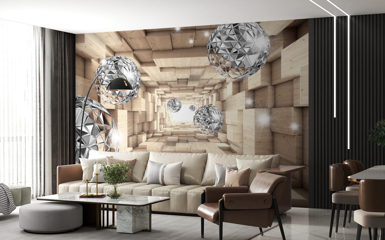 Fotobehang zilveren kogels in de bronzen doorgang