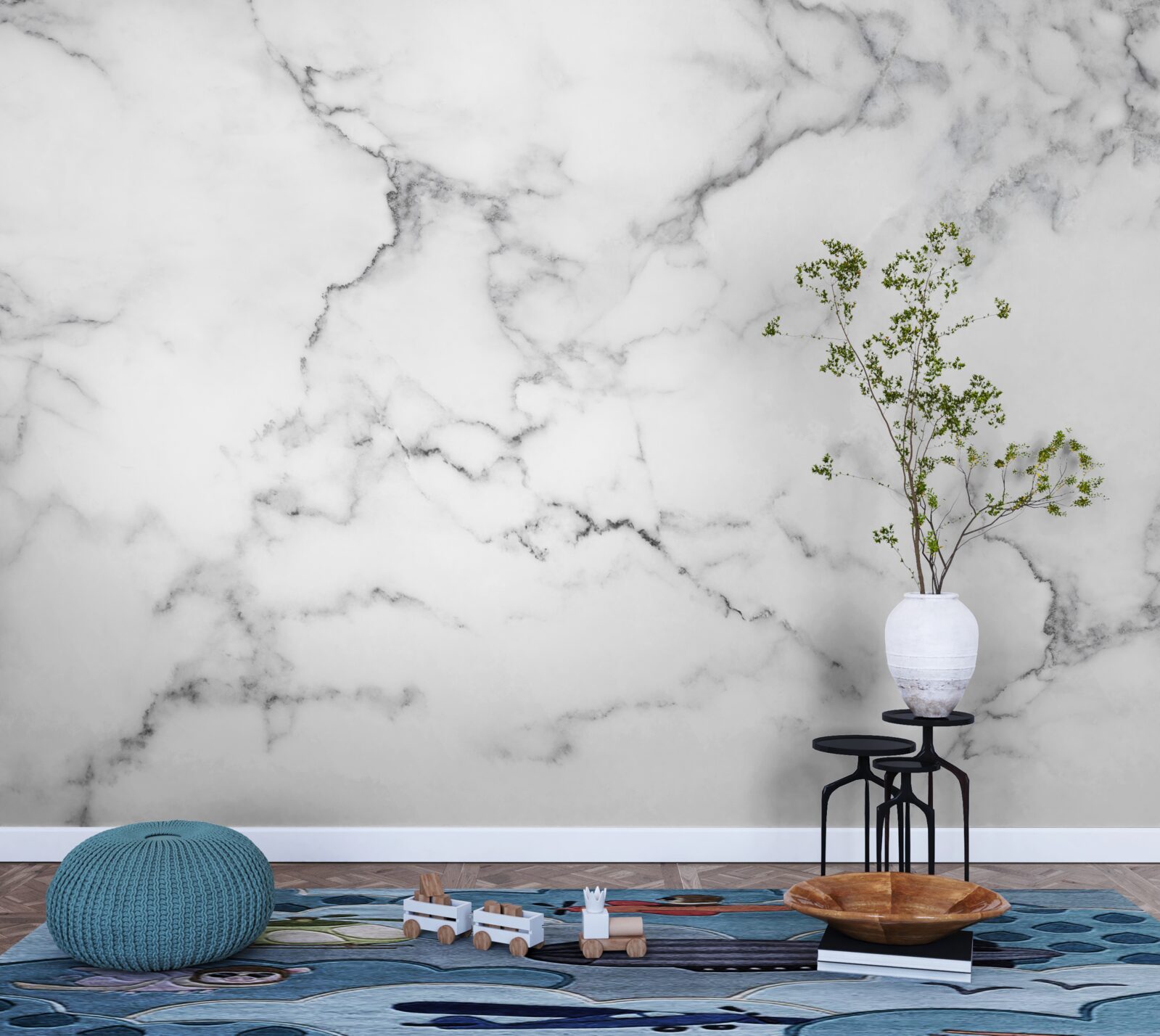 Fotobehang wit marmer met zwarte patronen