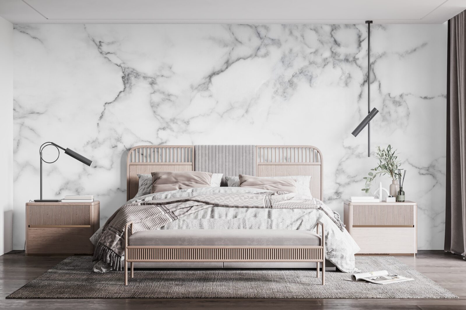 Fotobehang wit marmer met zwarte patronen