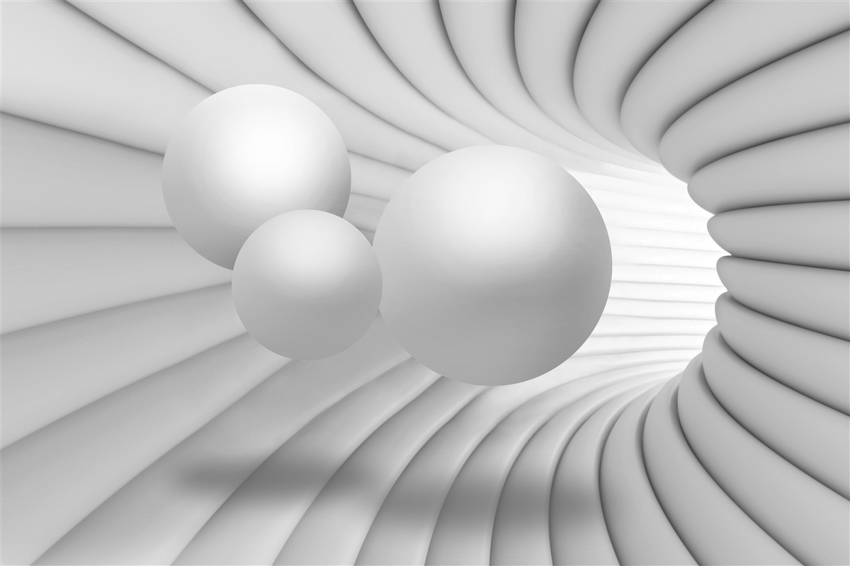 Fotobehang het perspectief van de tunnel is gevuld met zilveren ballen