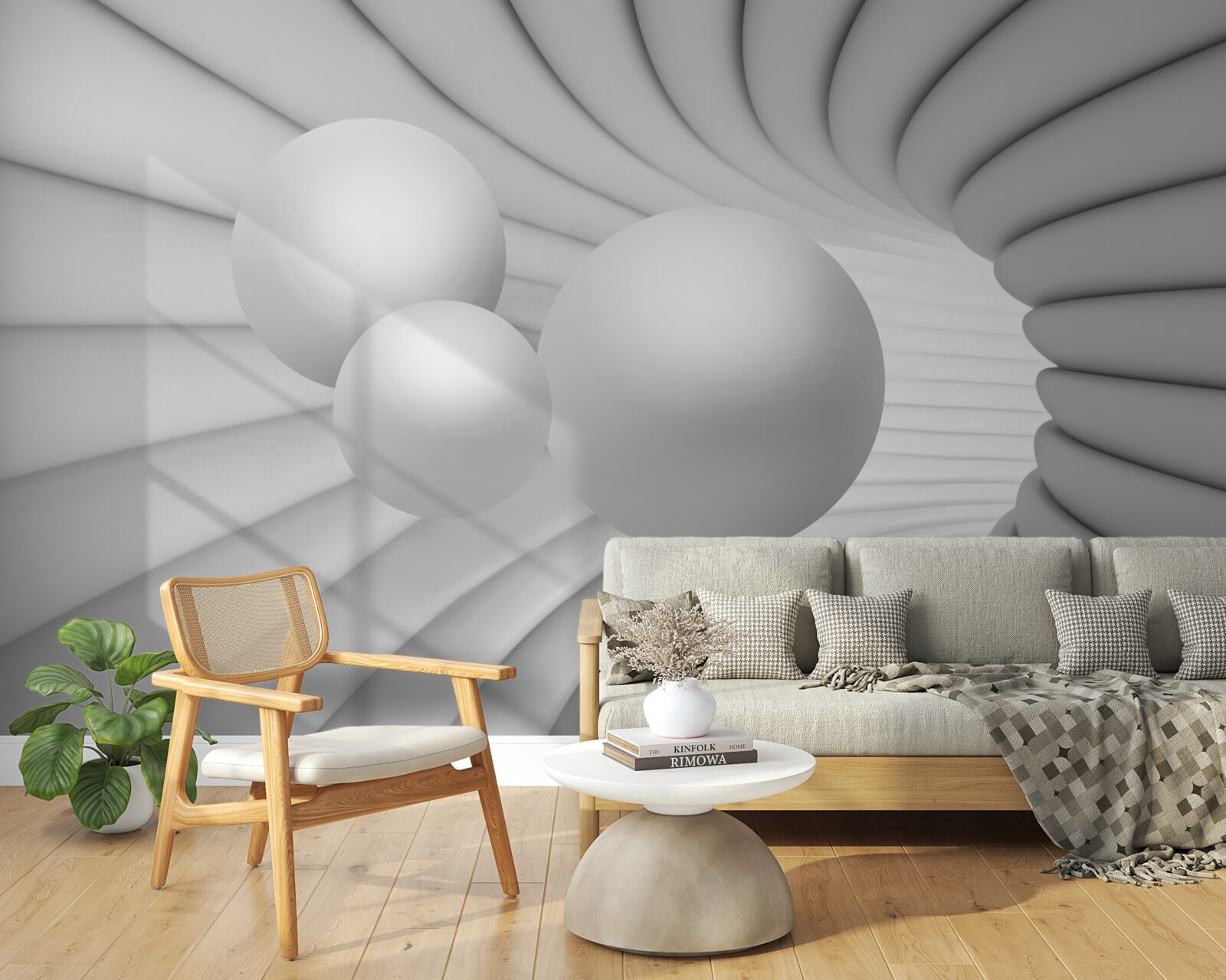 Fotobehang het perspectief van de tunnel is gevuld met zilveren ballen