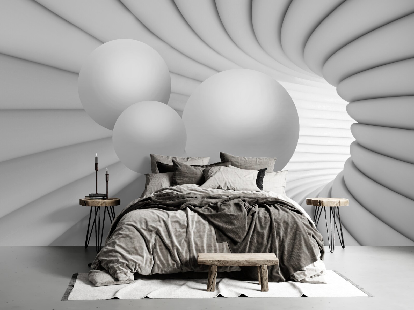 Fotobehang het perspectief van de tunnel is gevuld met zilveren ballen