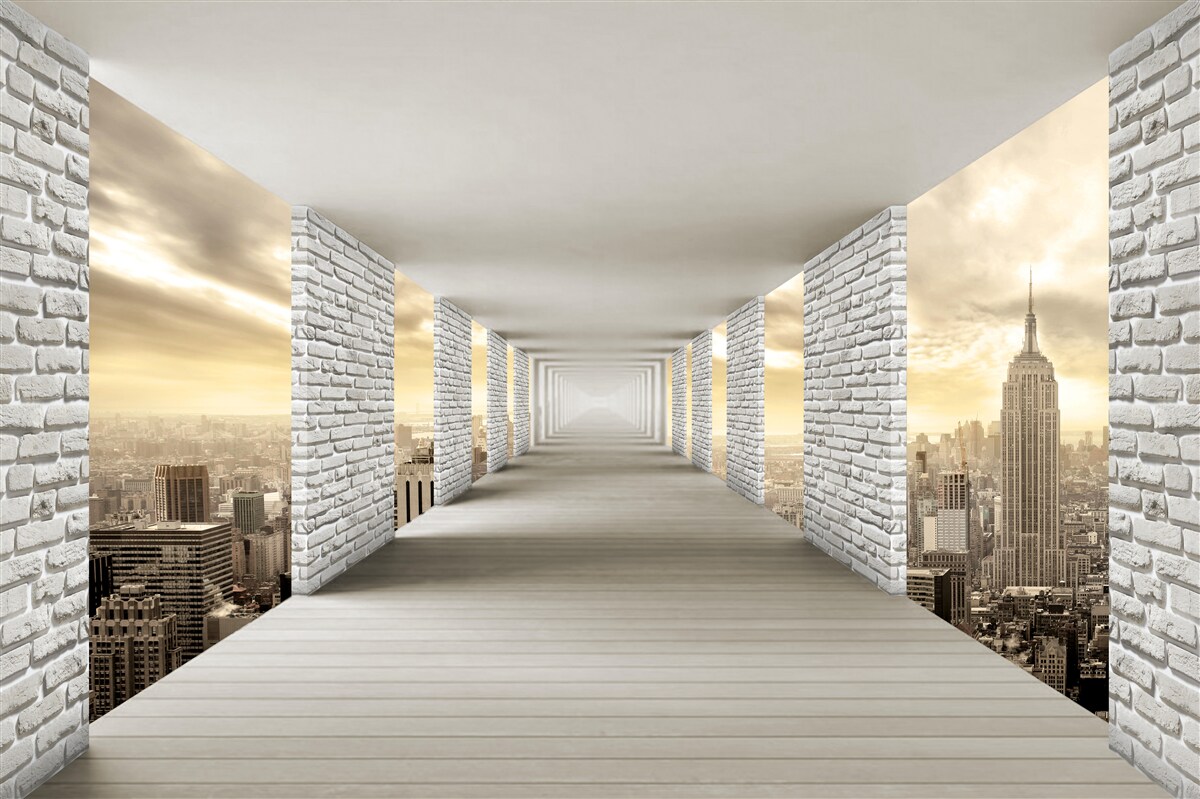 Fotobehang eindeloze tunnel die boven de stad hangt