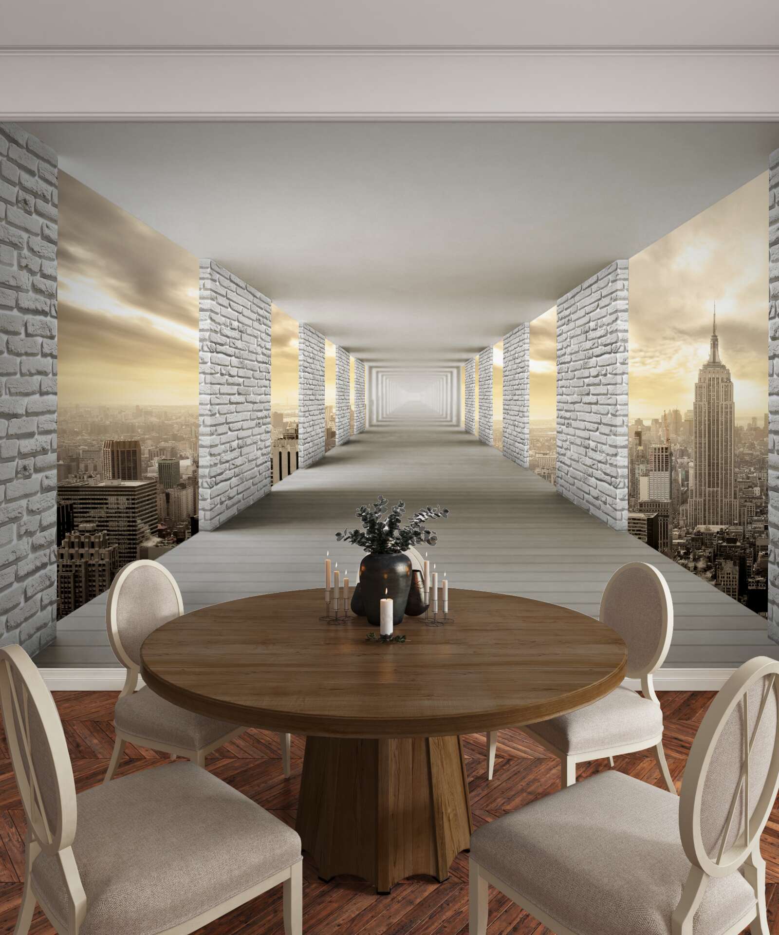 Fotobehang eindeloze tunnel die boven de stad hangt