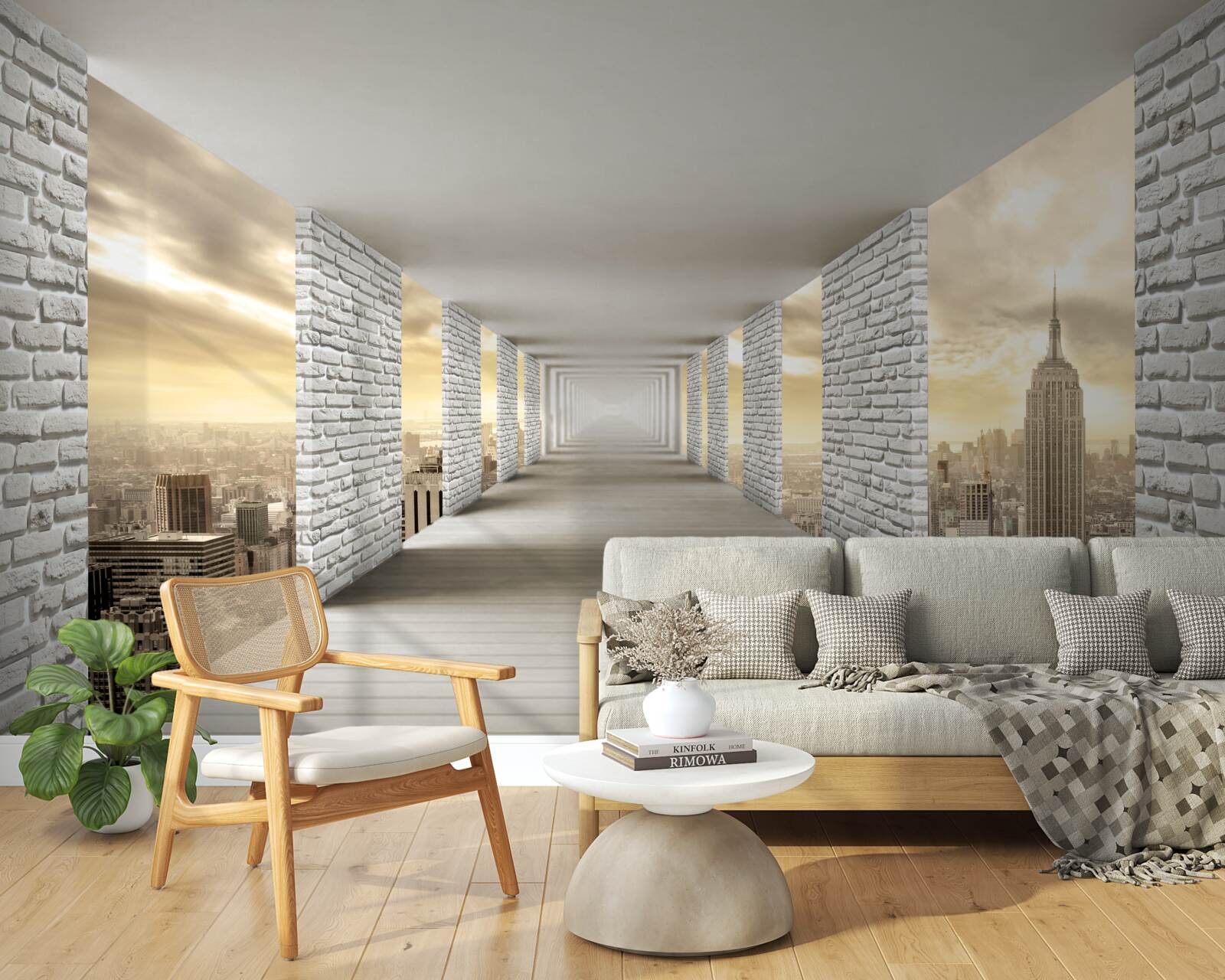 Fotobehang eindeloze tunnel die boven de stad hangt