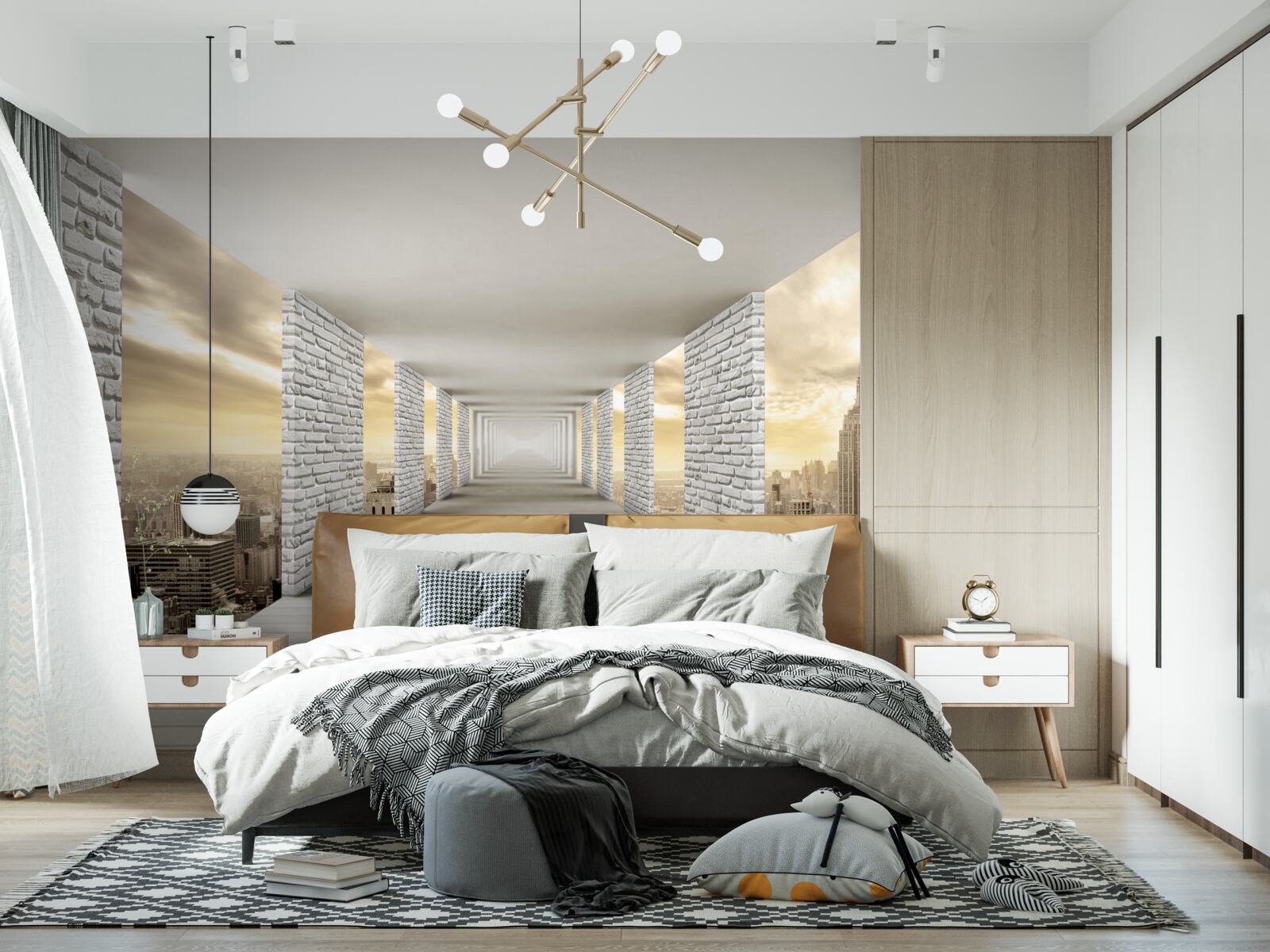 Fotobehang eindeloze tunnel die boven de stad hangt