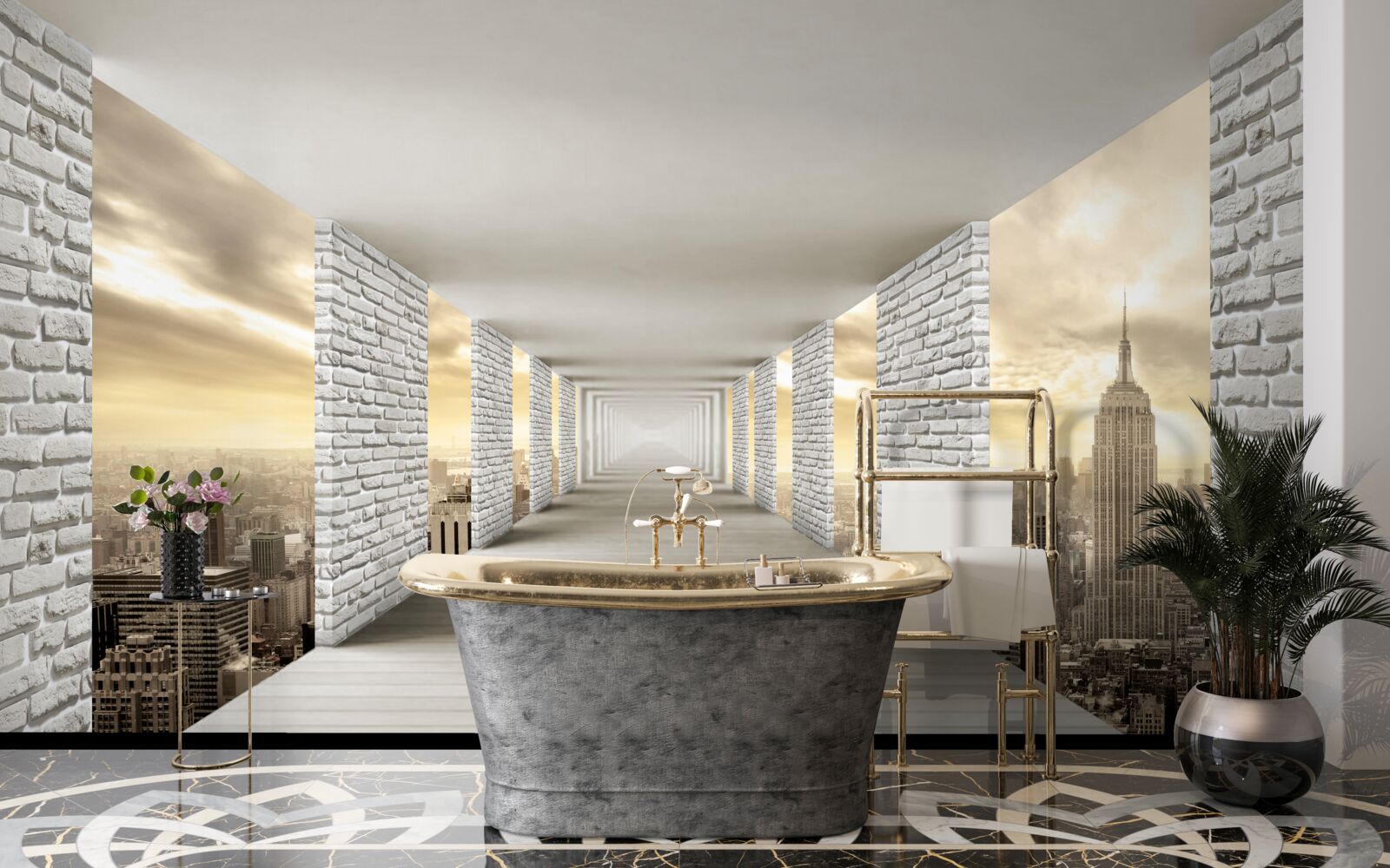 Fotobehang eindeloze tunnel die boven de stad hangt