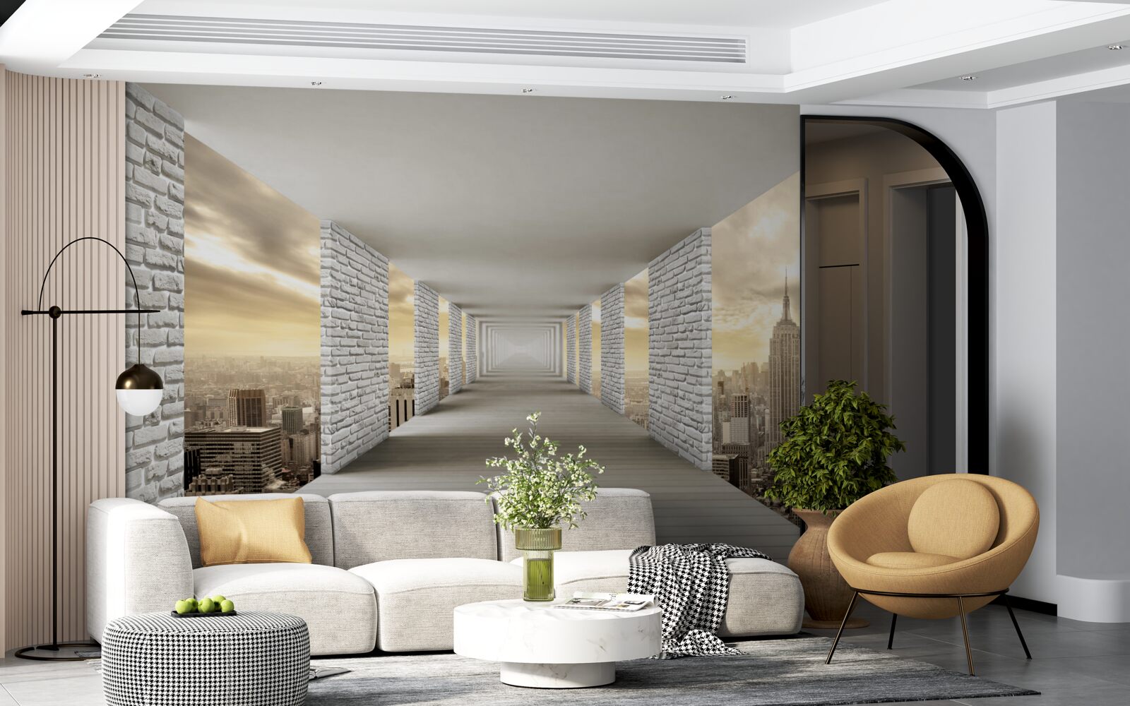 Fotobehang eindeloze tunnel die boven de stad hangt