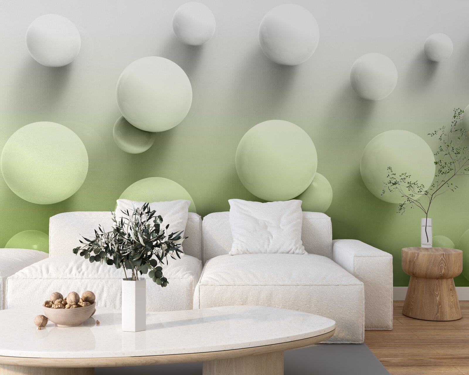 Fotobehang witte bollen met kleurverloop