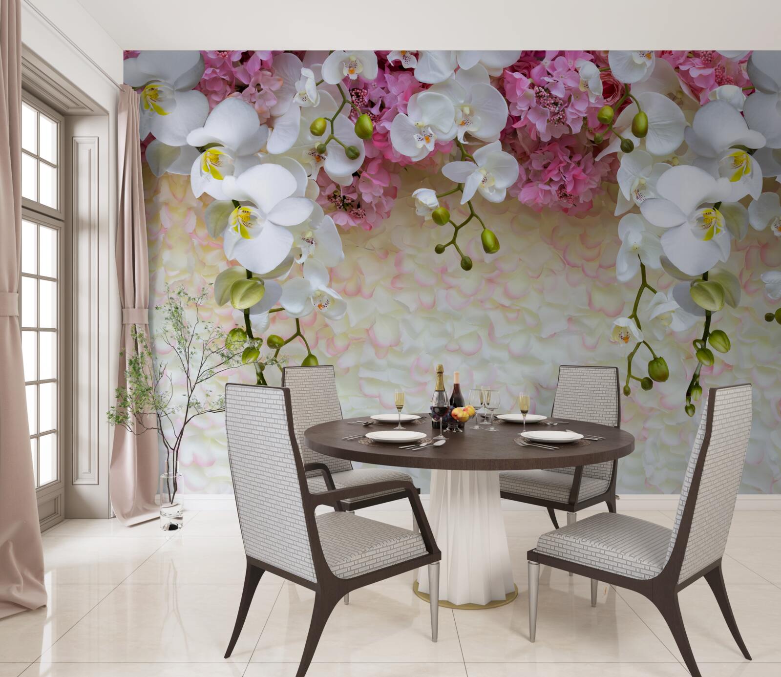 Fotobehang takken van verschillende orchideeën gaan naar beneden