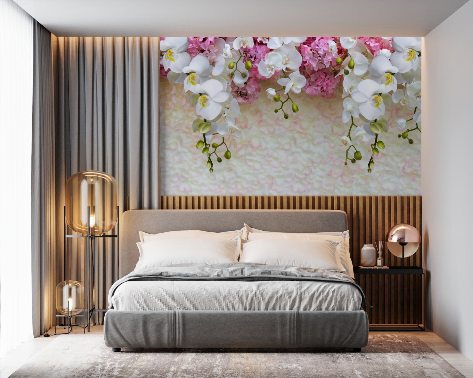 Fotobehang takken van verschillende orchideeën gaan naar beneden