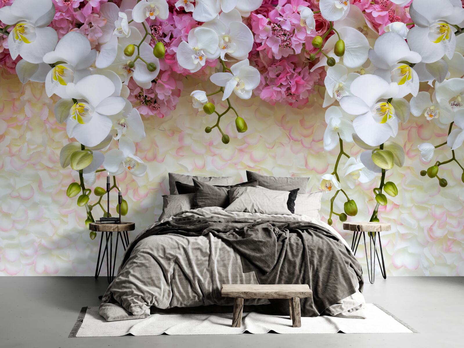 Fotobehang takken van verschillende orchideeën gaan naar beneden