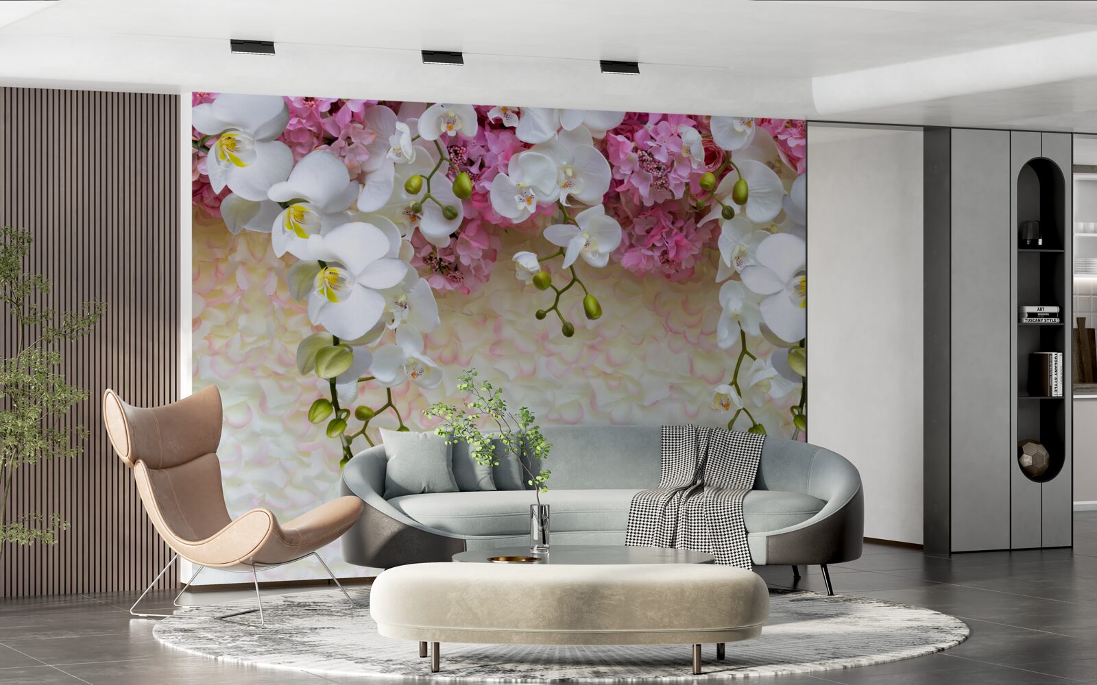Fotobehang takken van verschillende orchideeën gaan naar beneden