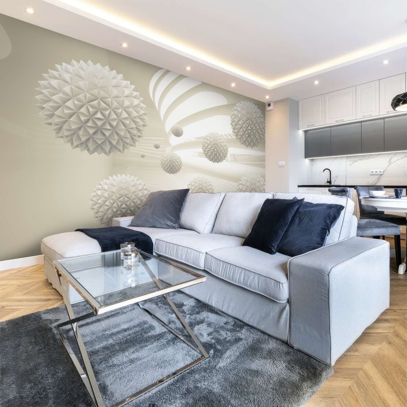 Fotobehang het perspectief van gloeiende ballen die in de lucht zweven