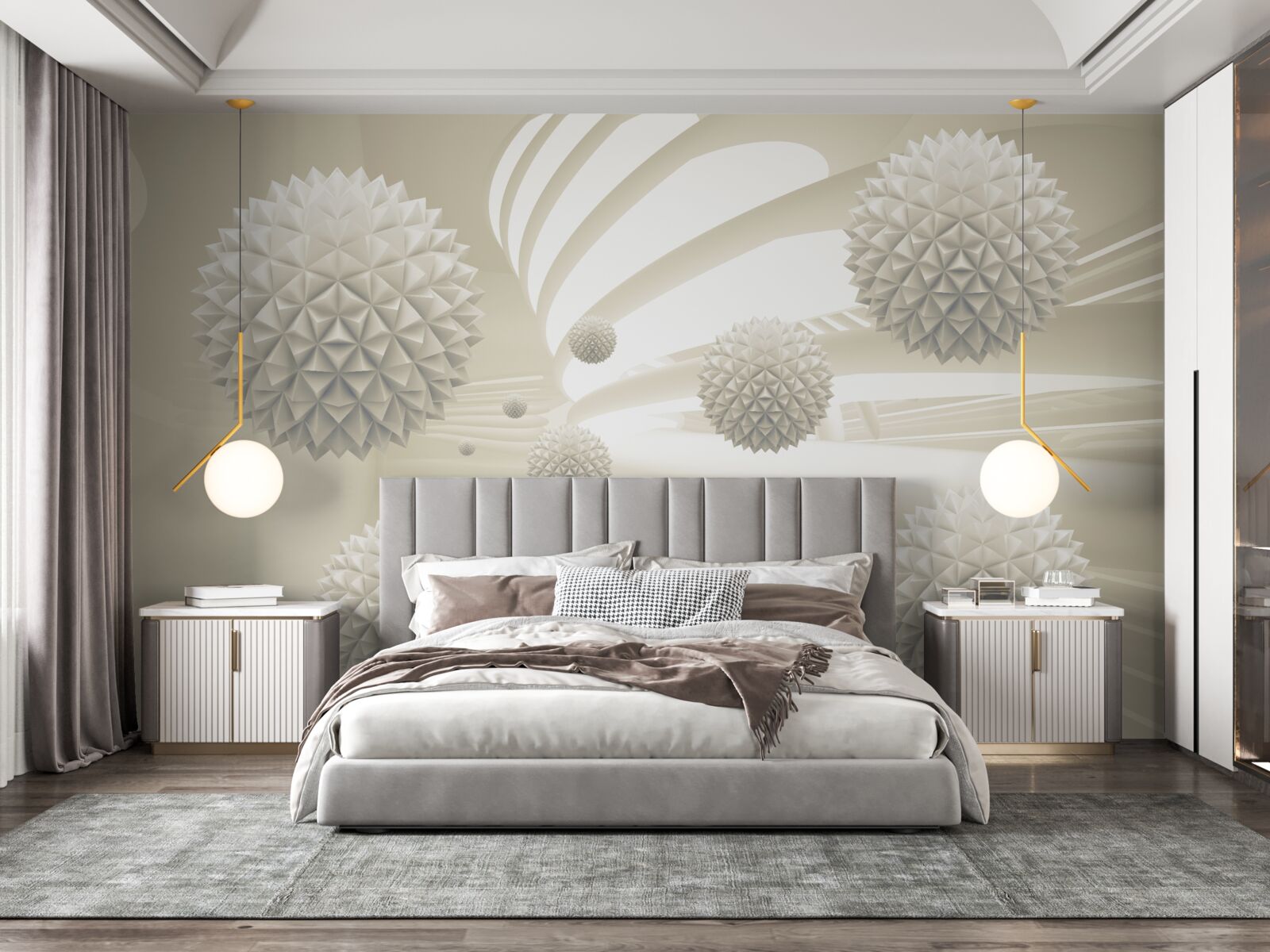 Fotobehang het perspectief van gloeiende ballen die in de lucht zweven