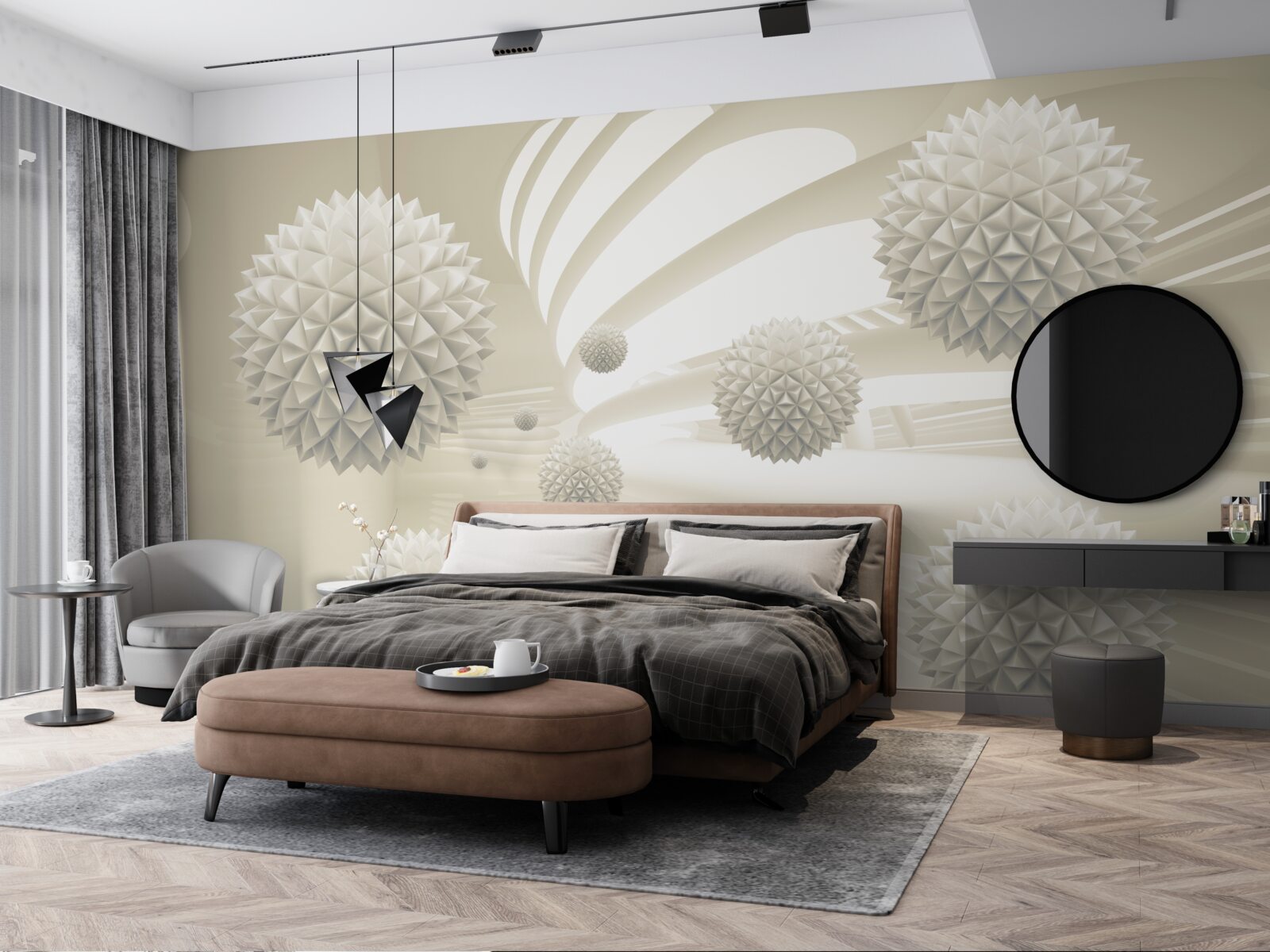 Fotobehang het perspectief van gloeiende ballen die in de lucht zweven