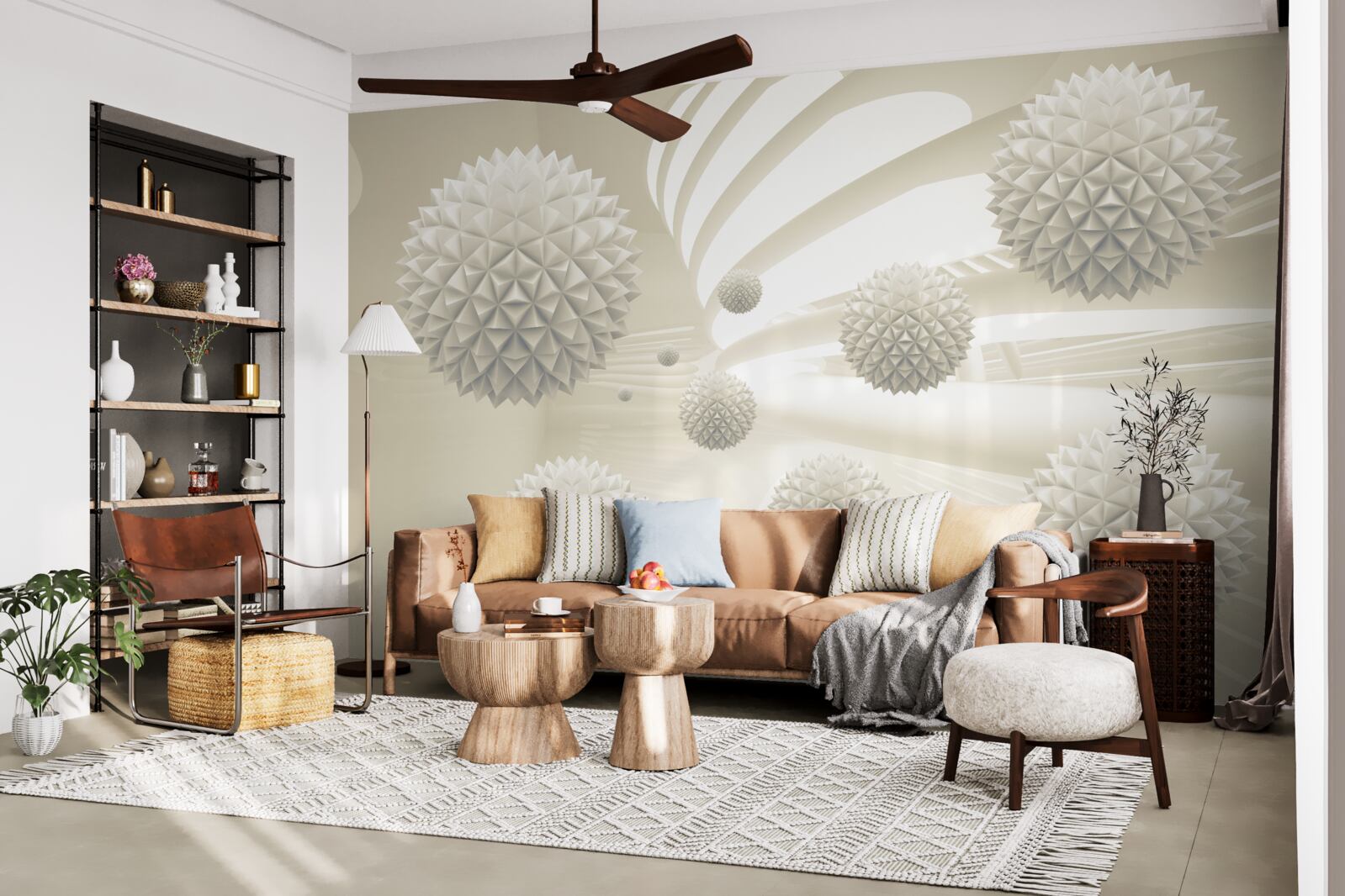 Fotobehang het perspectief van gloeiende ballen die in de lucht zweven