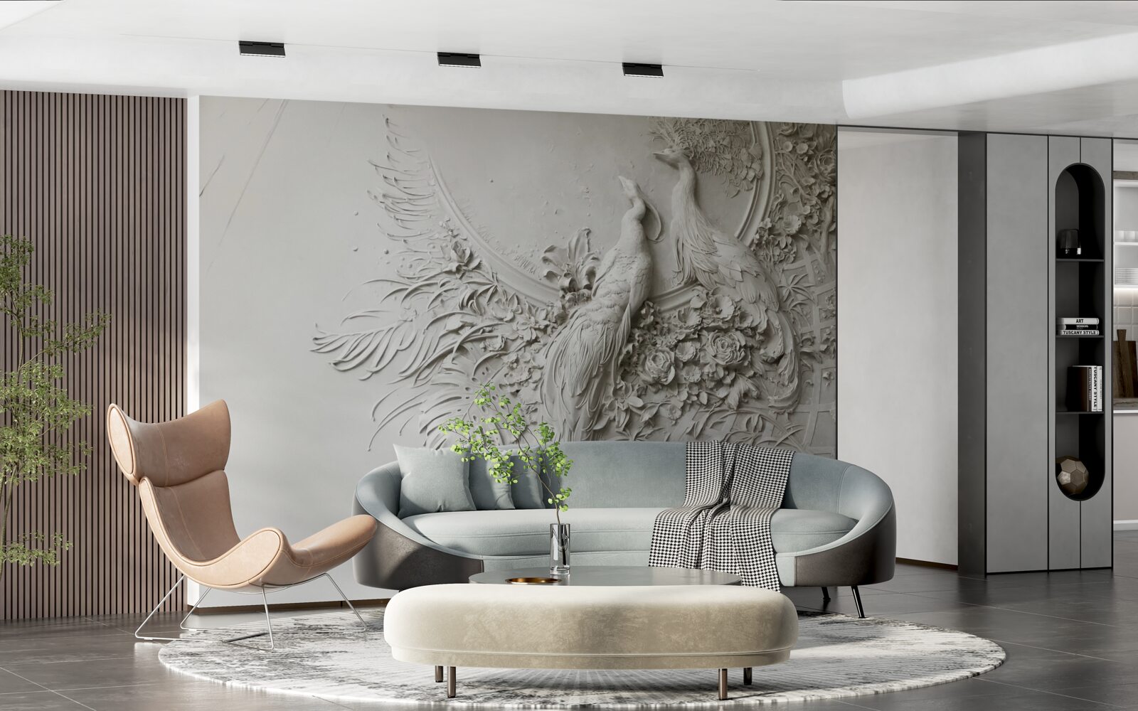 Fotobehang pauwenfamilie in volle bloei in een boom