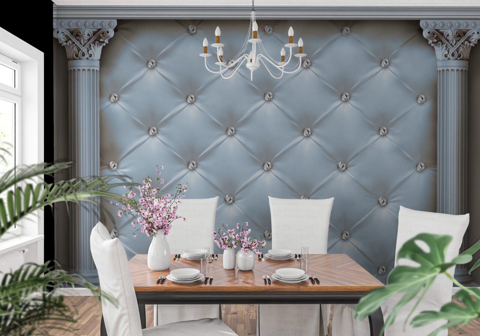 Fotobehang De boog is versierd met blauwe meubelstof