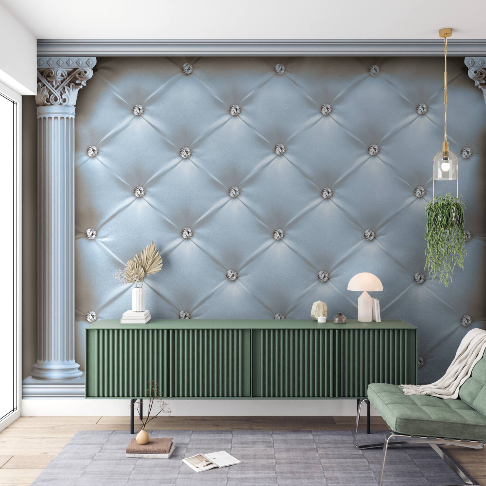 Fotobehang De boog is versierd met blauwe meubelstof