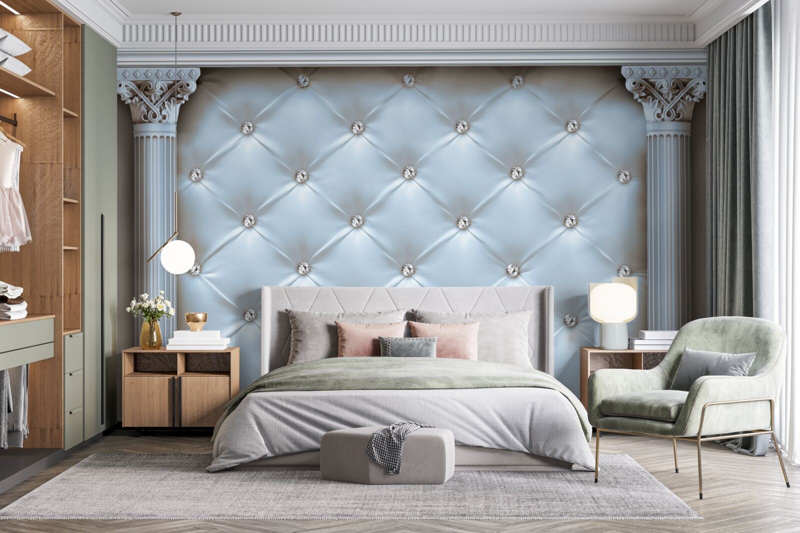 Fotobehang De boog is versierd met blauwe meubelstof