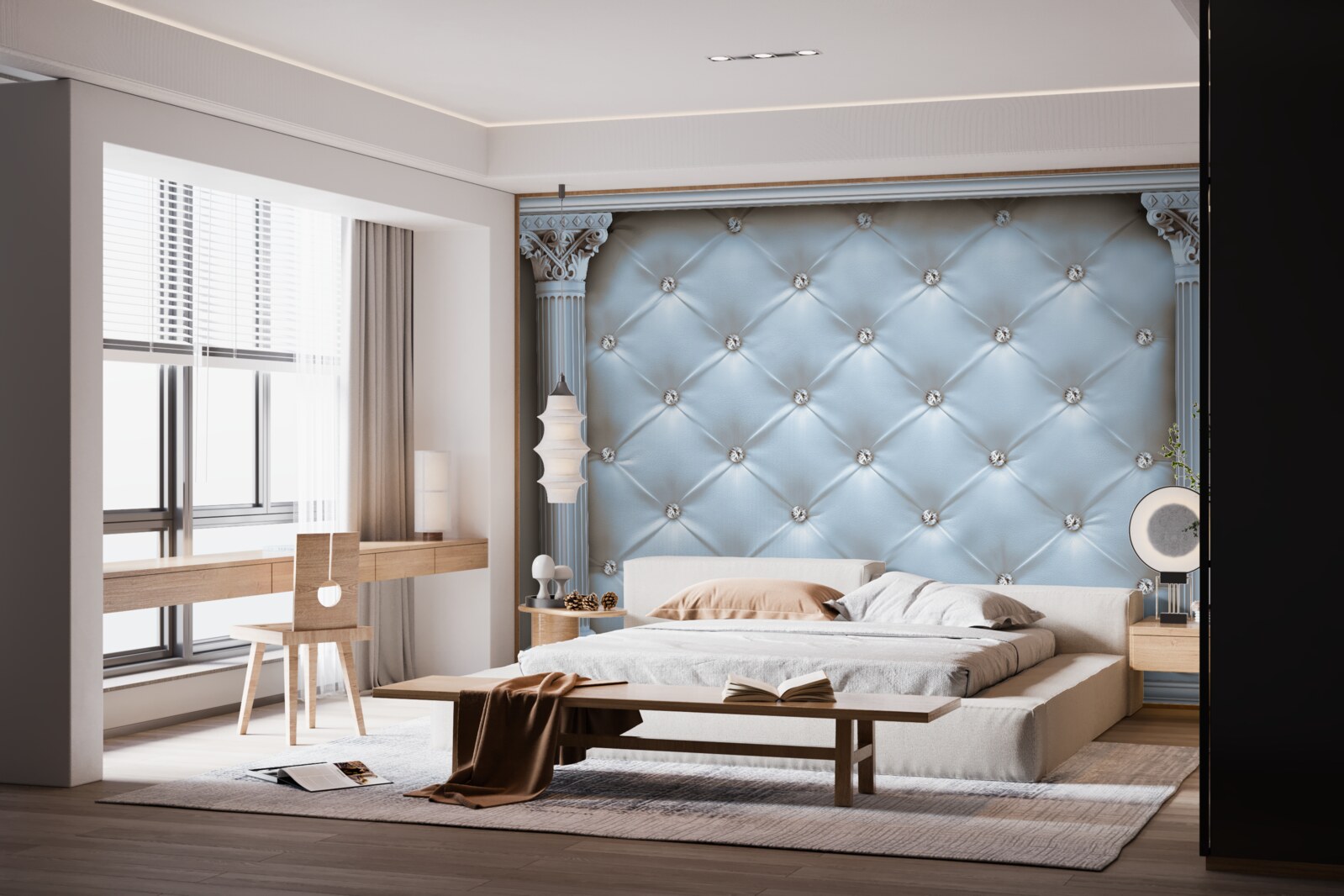 Fotobehang De boog is versierd met blauwe meubelstof