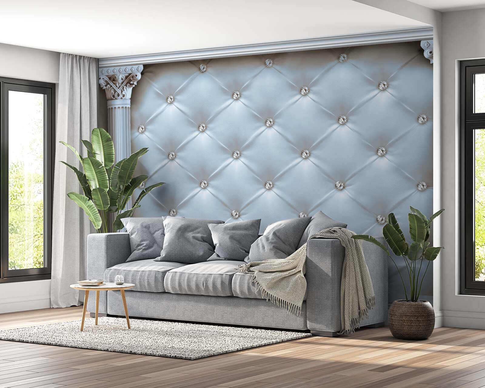 Fotobehang De boog is versierd met blauwe meubelstof