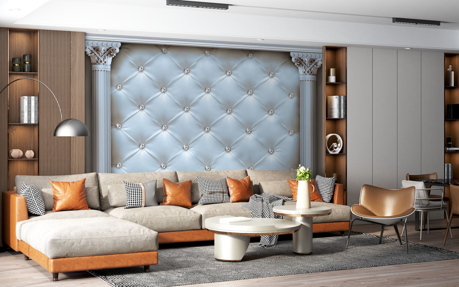 Fotobehang De boog is versierd met blauwe meubelstof