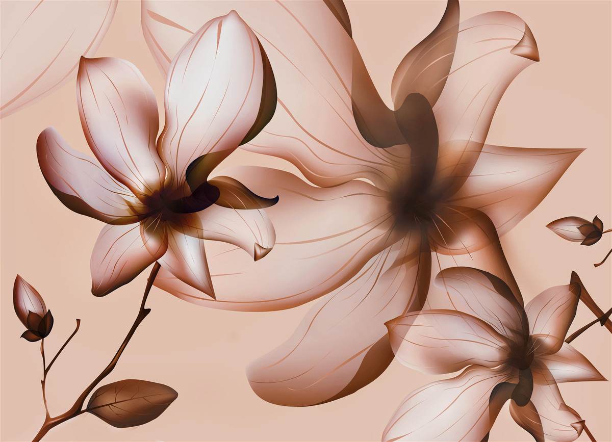 Fotobehang roze achtergrond met magnolia's