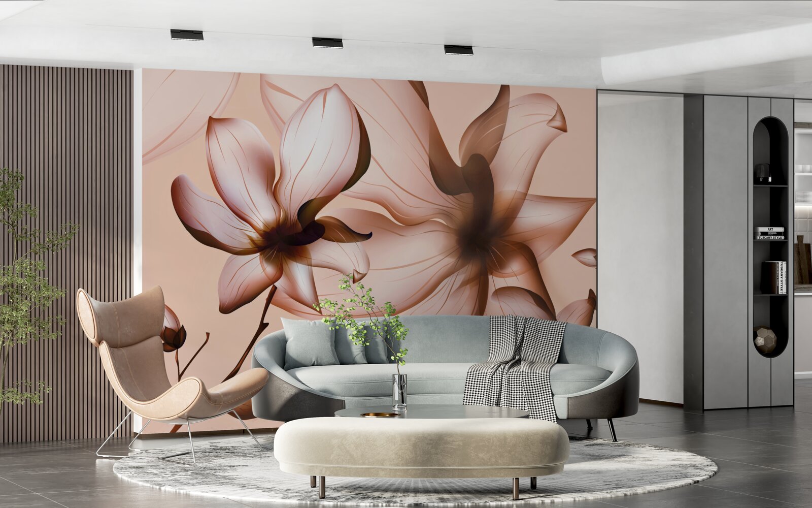 Fotobehang roze achtergrond met magnolia's