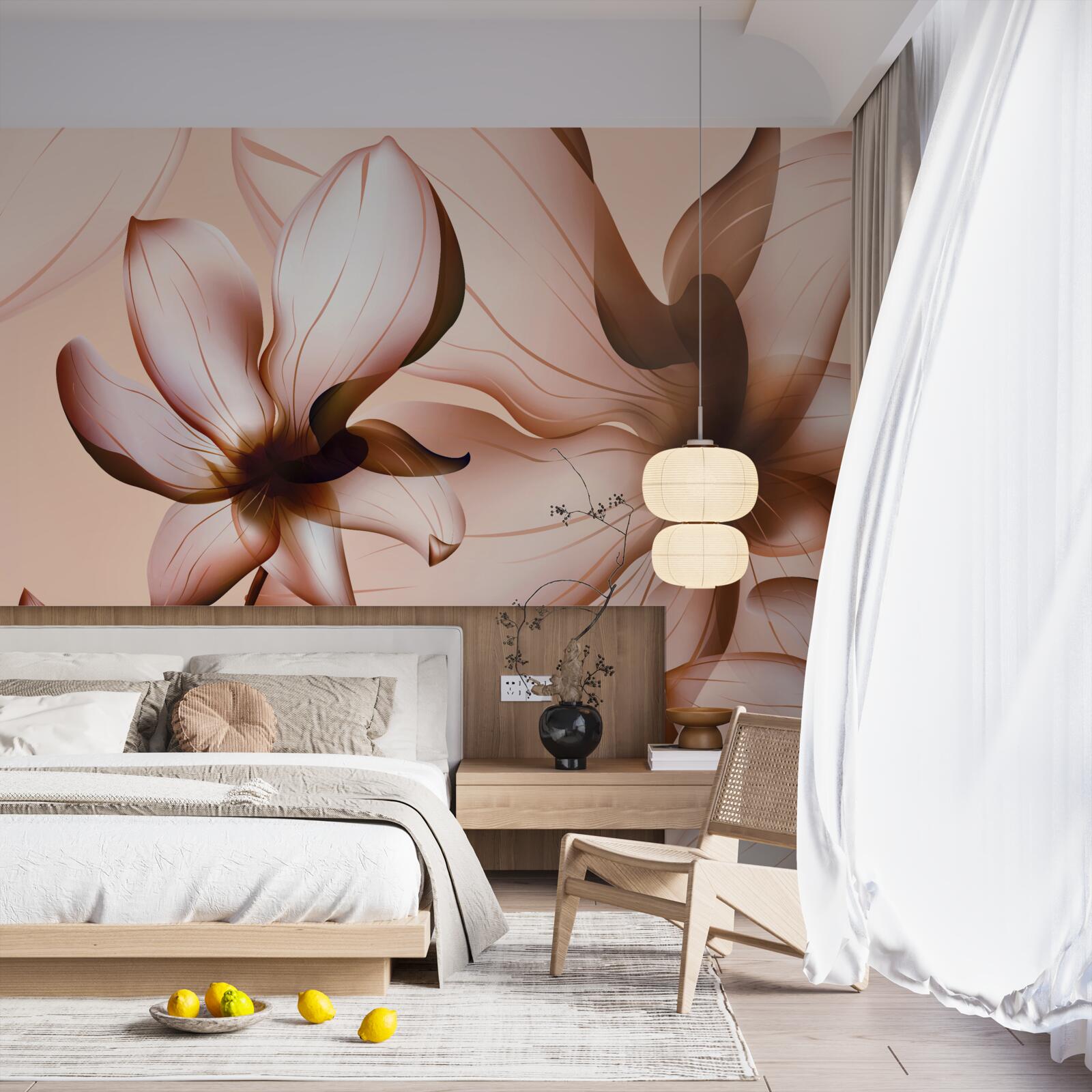 Fotobehang roze achtergrond met magnolia's