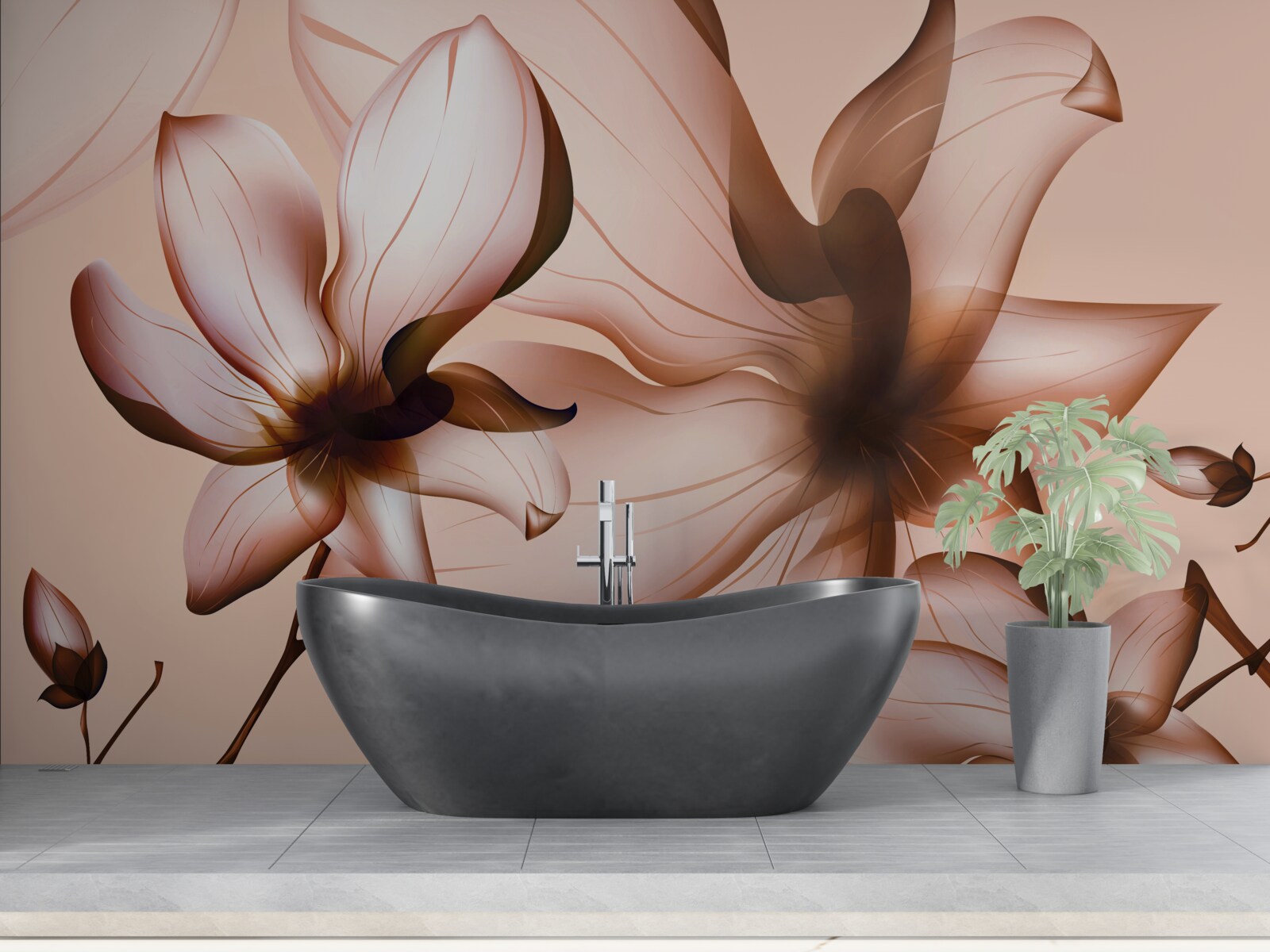 Fotobehang roze achtergrond met magnolia's