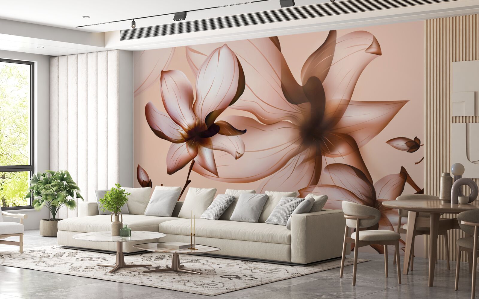 Fotobehang roze achtergrond met magnolia's