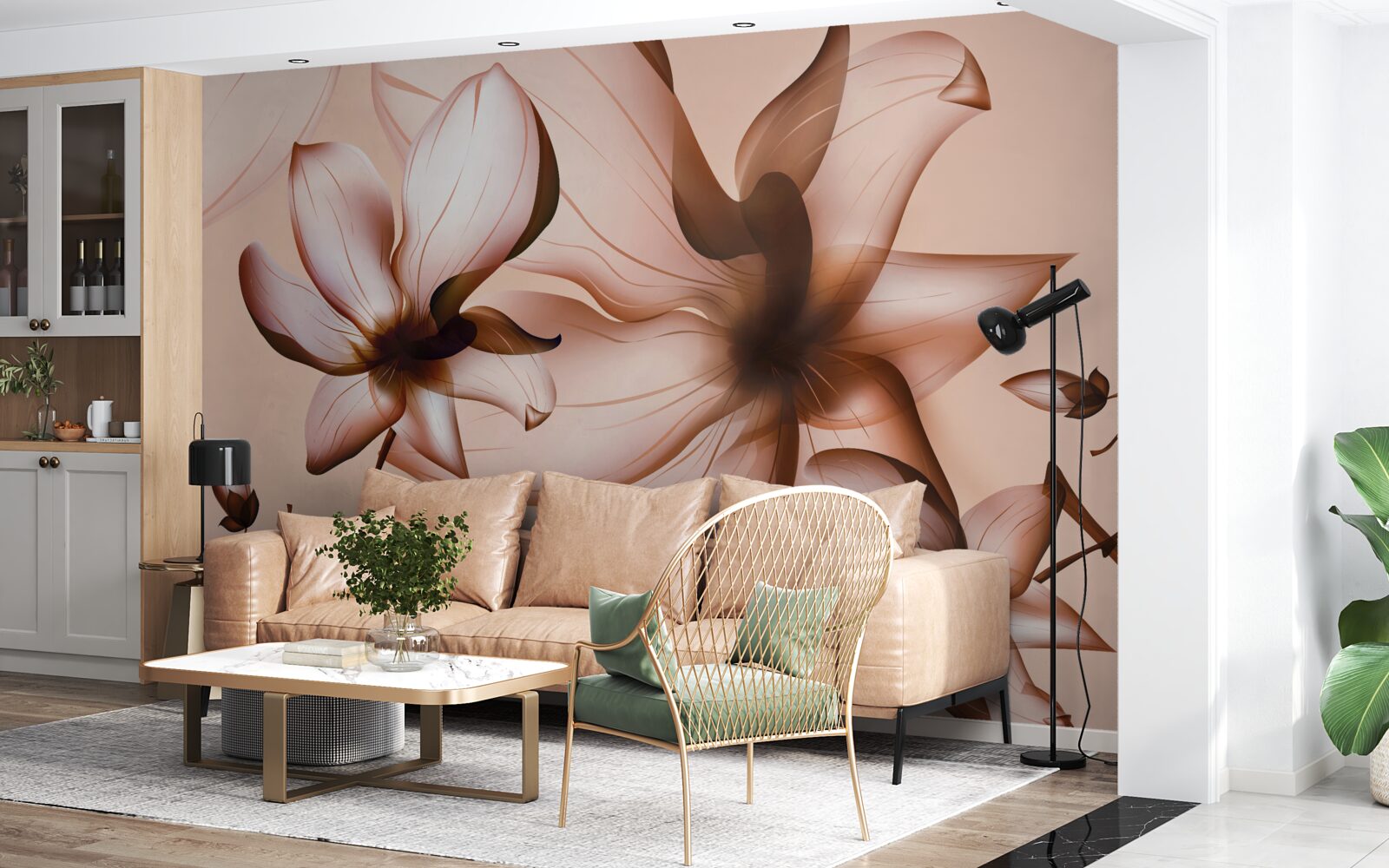 Fotobehang roze achtergrond met magnolia's