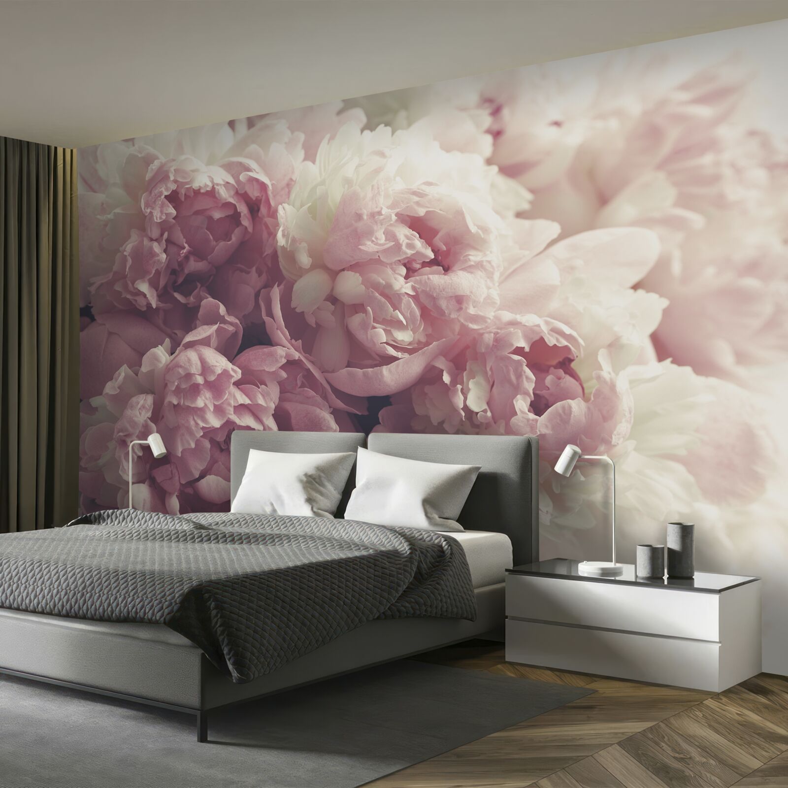 Fotobehang Boog van roze pioenen