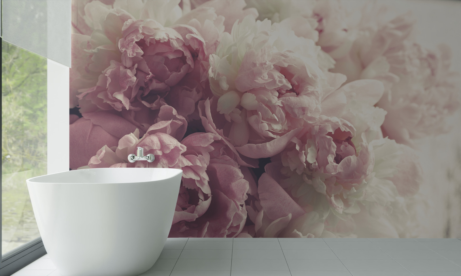 Fotobehang Boog van roze pioenen