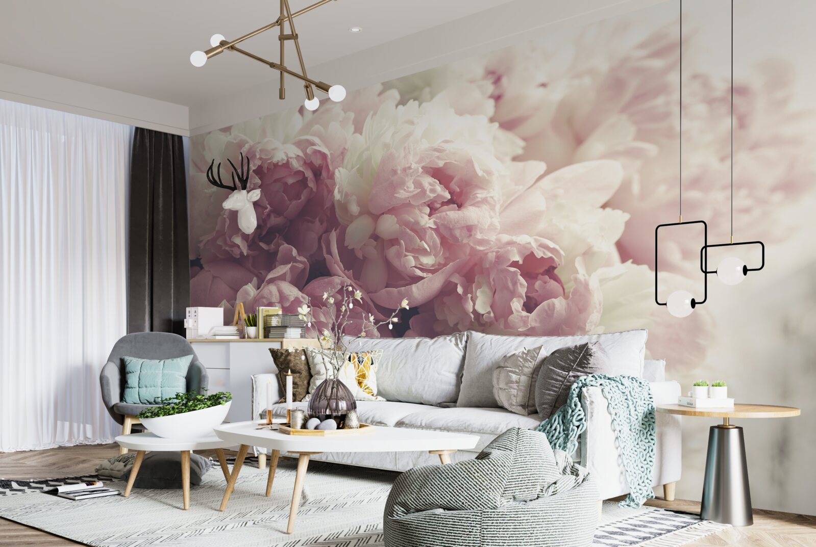 Fotobehang Boog van roze pioenen