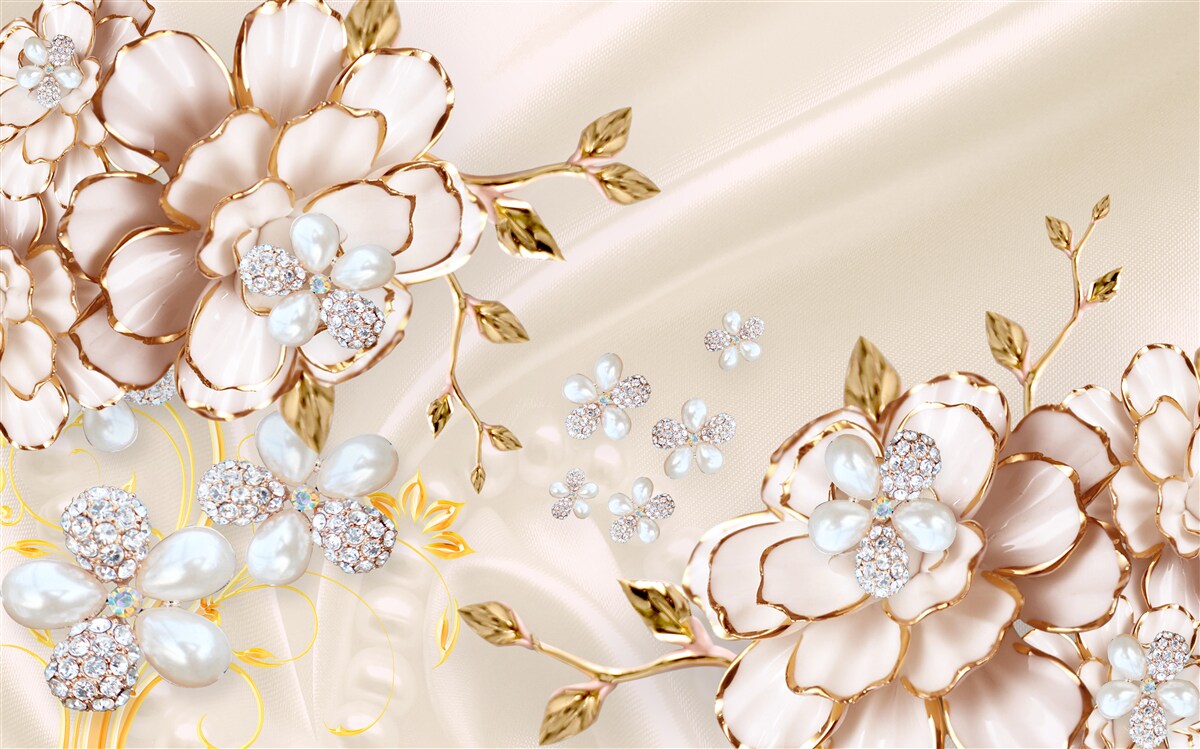 Fotobehang bloemen met gouddiamantbrokaat