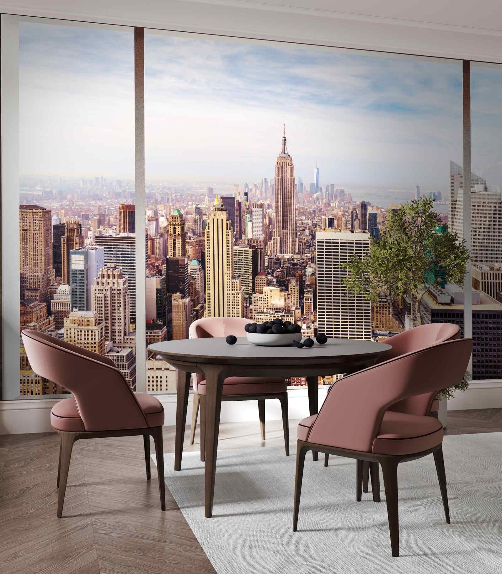 Fotobehang panoramisch uitzicht op de stad vanuit het raam