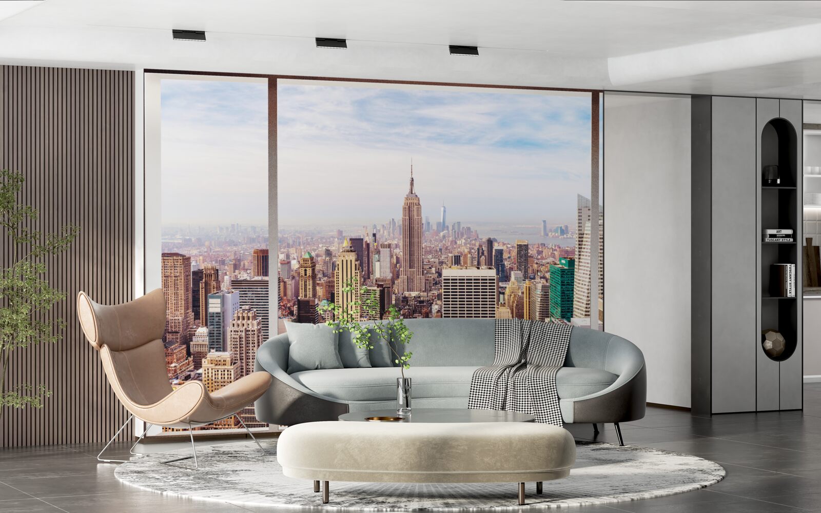 Fotobehang panoramisch uitzicht op de stad vanuit het raam