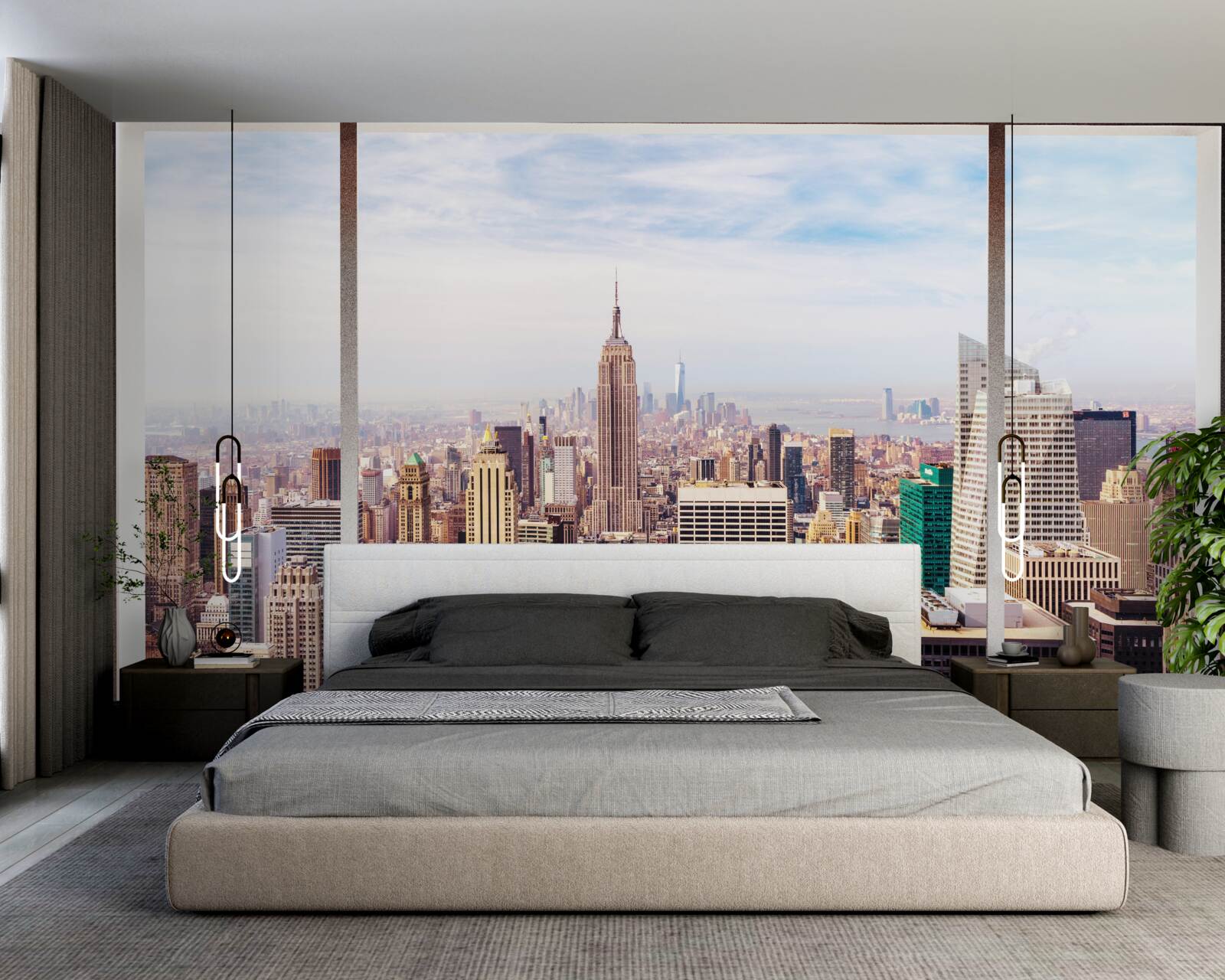 Fotobehang panoramisch uitzicht op de stad vanuit het raam