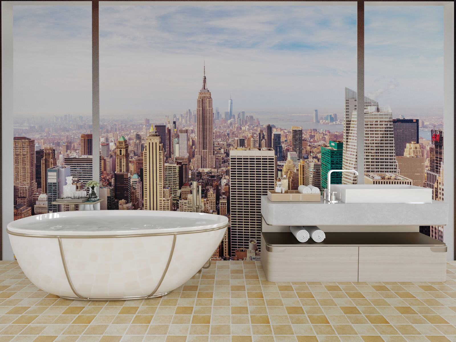 Fotobehang panoramisch uitzicht op de stad vanuit het raam