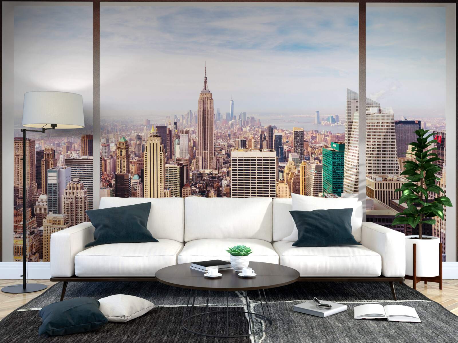 Fotobehang panoramisch uitzicht op de stad vanuit het raam