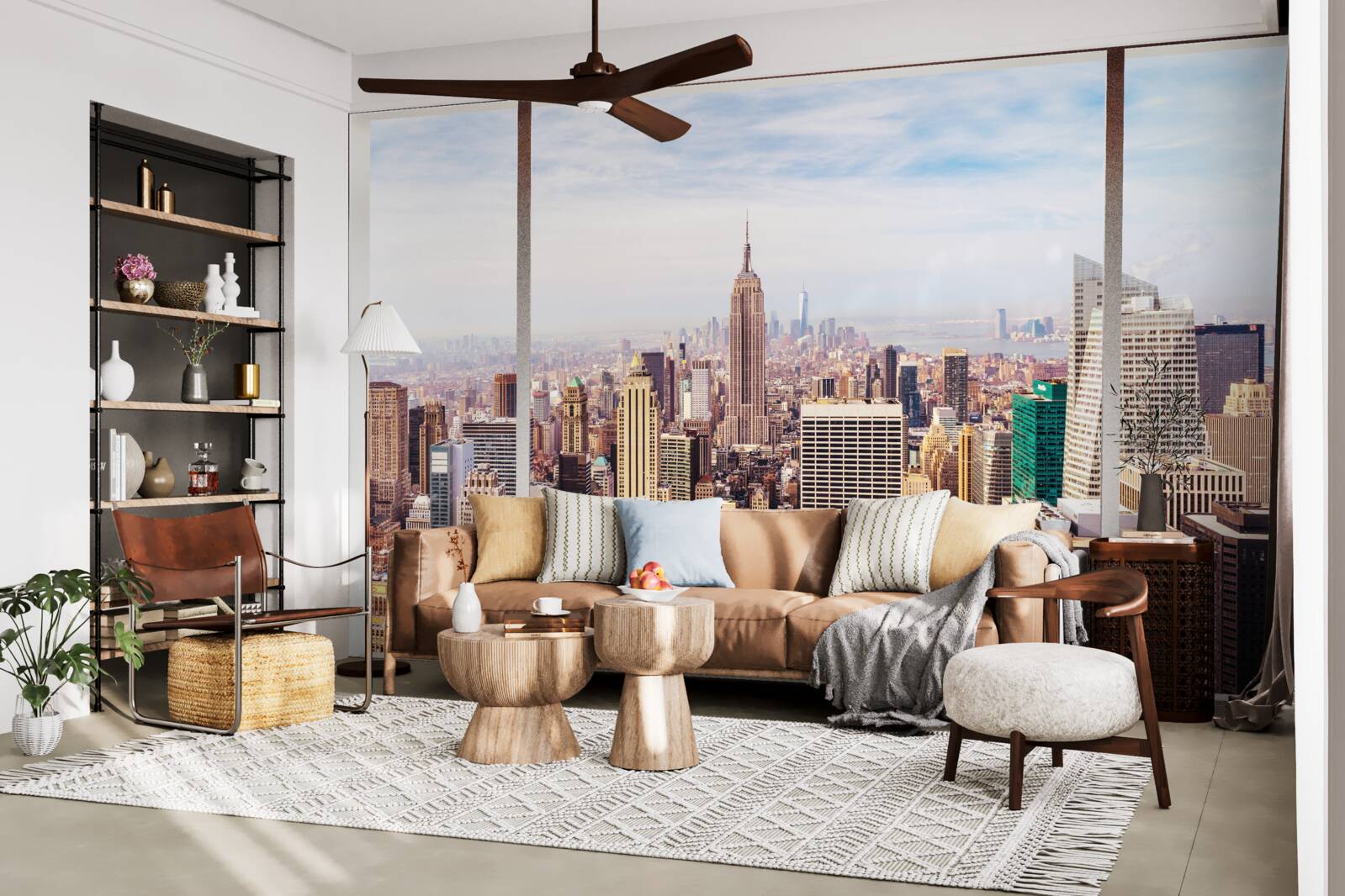 Fotobehang panoramisch uitzicht op de stad vanuit het raam