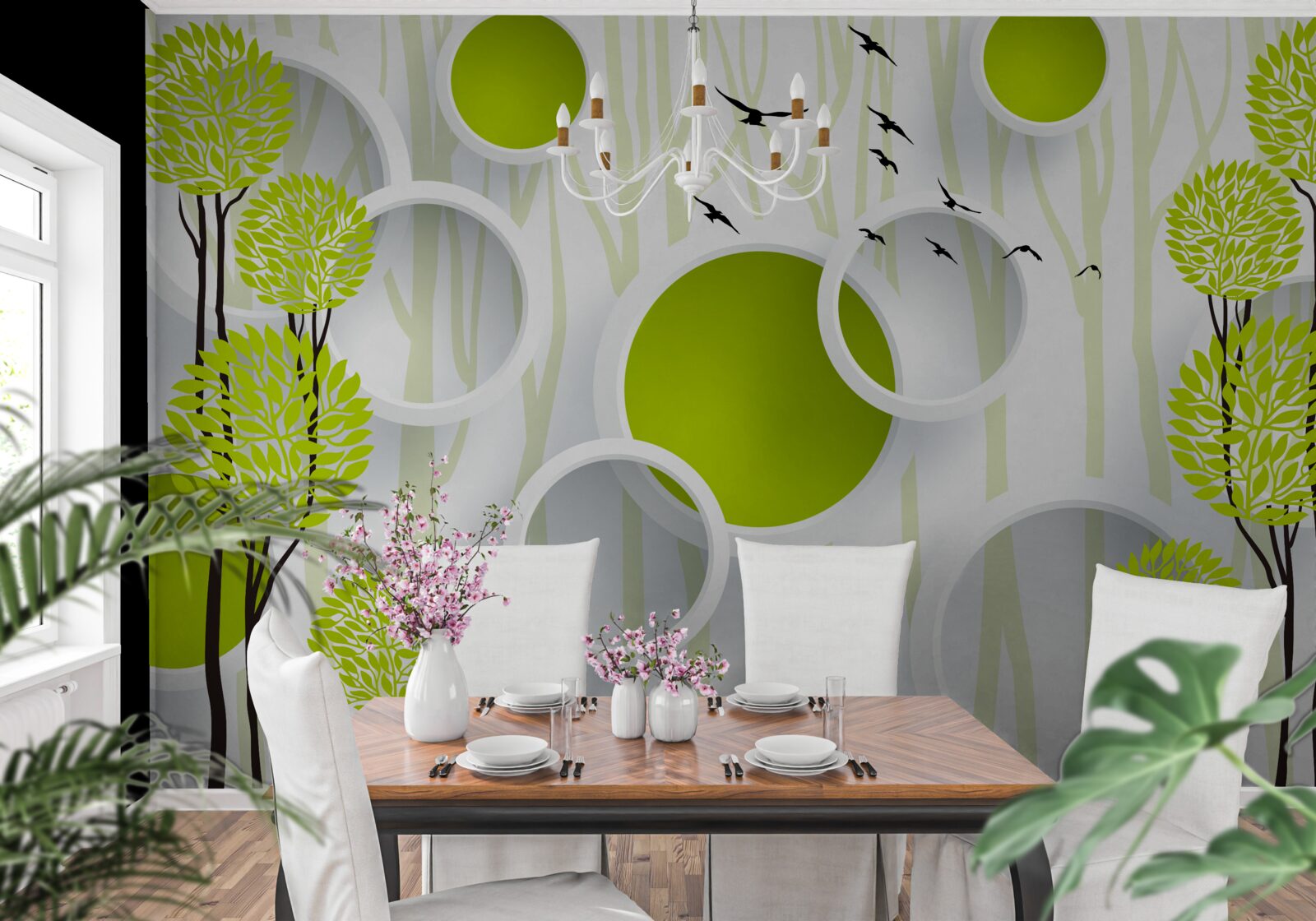 Fotobehang vogels verwelkomen de lente met hun groene gewaden