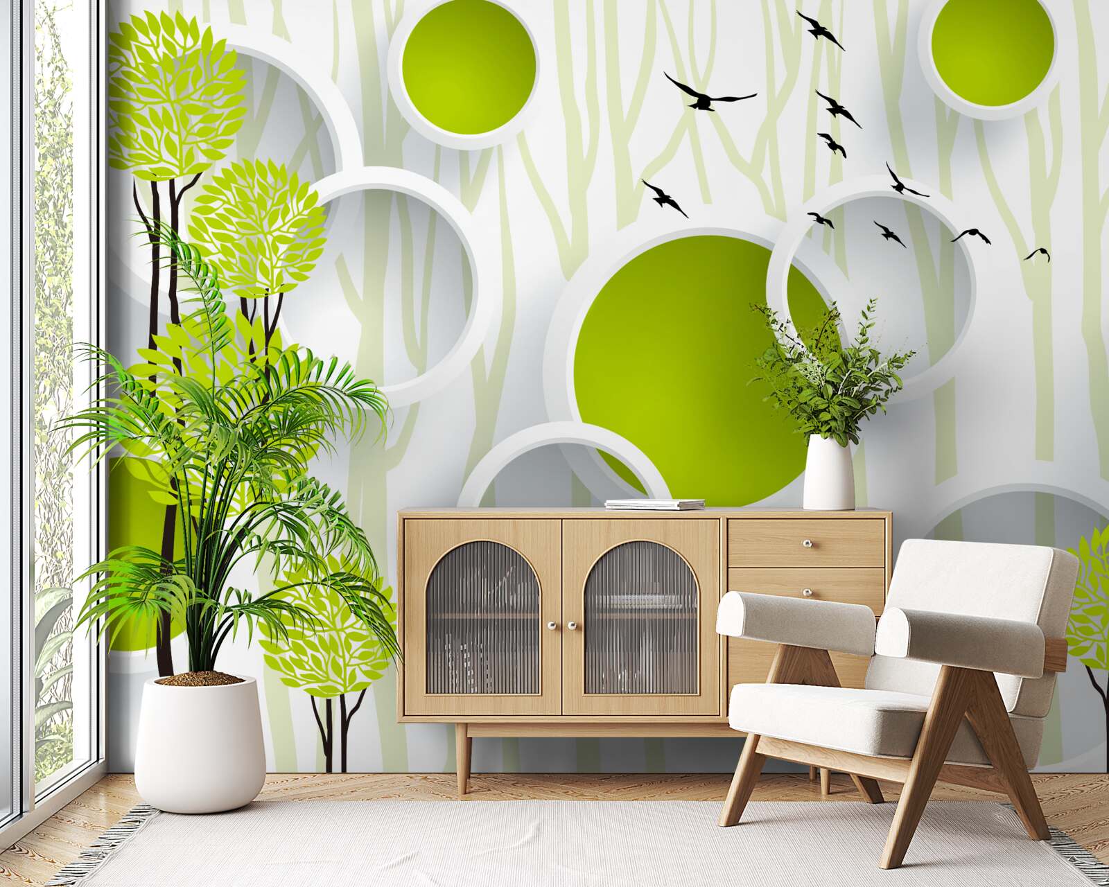 Fotobehang vogels verwelkomen de lente met hun groene gewaden